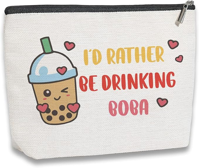 kdxpbpz Boba Tea Lover Gifts, Boba Kawaii Makeup Bag, Boba Gifts for Girls Friend Daughter, Travel Toiletry Makeup Organizer Zipper Pouch - I'd Rather Be Drinking Boba