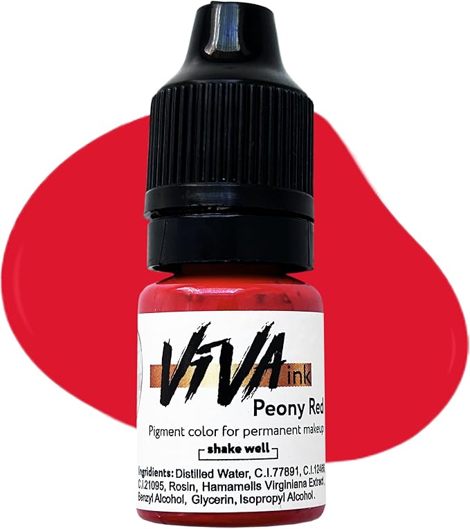 VIVA INK Lip Pigment – Peony Red – Permanent Lip Makeup – Microblading Ink for Durable and Colorful Lips – Long Lasting Color Lip Cosmetics (0.2 oz)