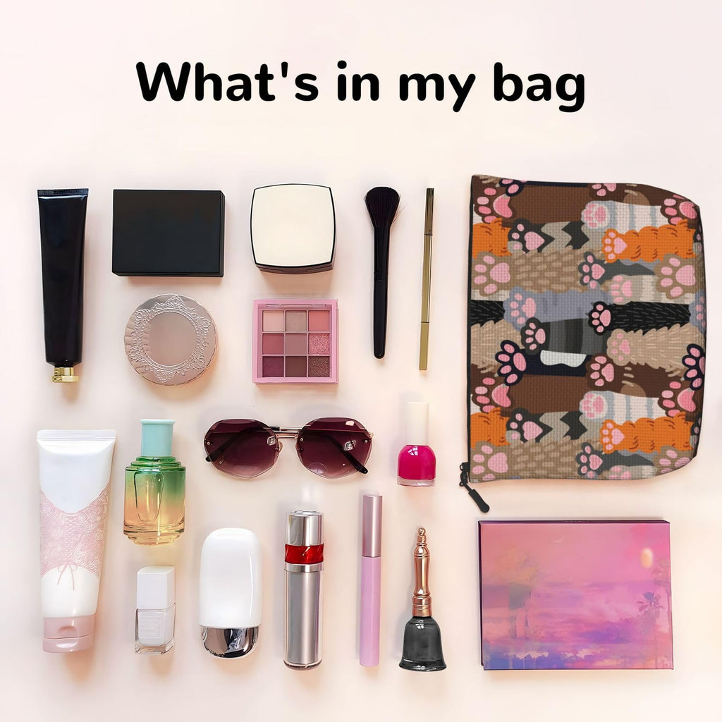 MOLAIGIN Funny Cat Paw Cosmetic Bag For Women, Travel Makeup Bag, Toiletry Zipper Bag, Large Capacity Aesthetic Cases