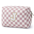 Narwey Birthday Gifts for Teen Girls Kids Women Personalized Initial Checkered Makeup Bag Pink Monogram Cosmetic Bag Trendy Stuff 6 8 10 11 12 13 14 16 18 Years Old Travel Toiletry Bag (Dusty Rose J)