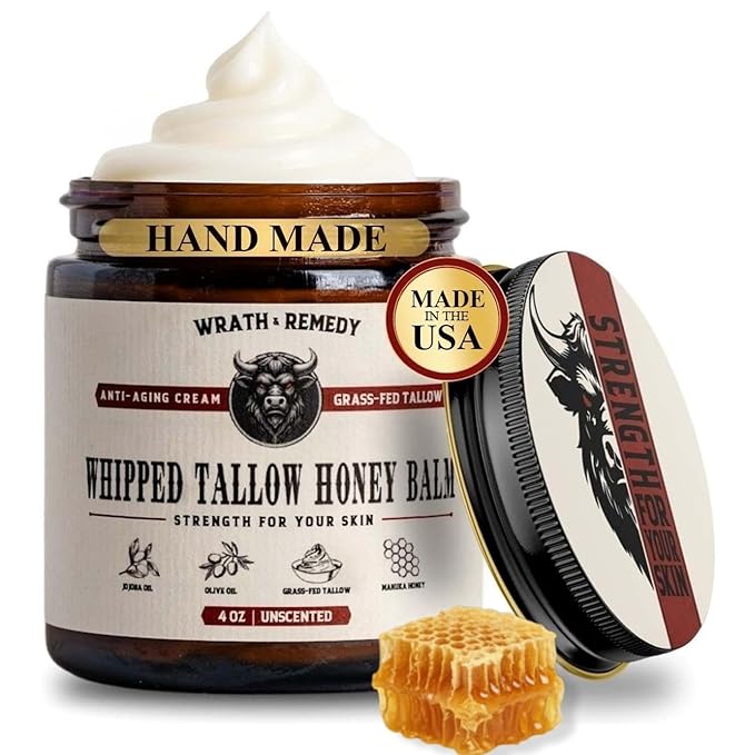 Organic Beef Tallow for Skin & Face - Whipped Honey Balm, Unscented (4 OZ)