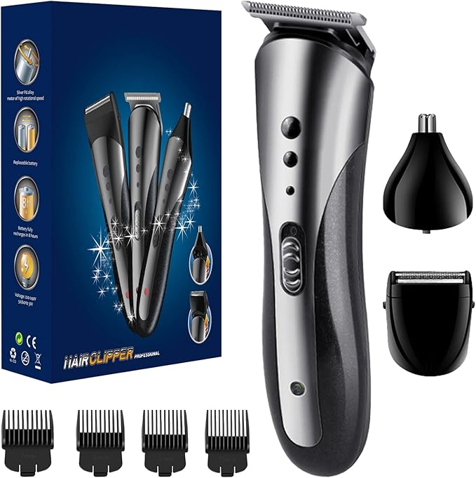 HUSIVZI Trimmer for Men, Men's Beard Trimmer, Hair Clippers, Nose Hair Clippers, 3 in 1 Men's Grooming Kit for Smooth, No-Nick Shaving, Lightweight with USB Rechargeable, Men Gift
