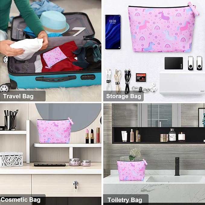 HAWEE Large Makeup Bag for Women Zipper Pouch Travel Cosmetic Organizer Animal Print, Unicorn