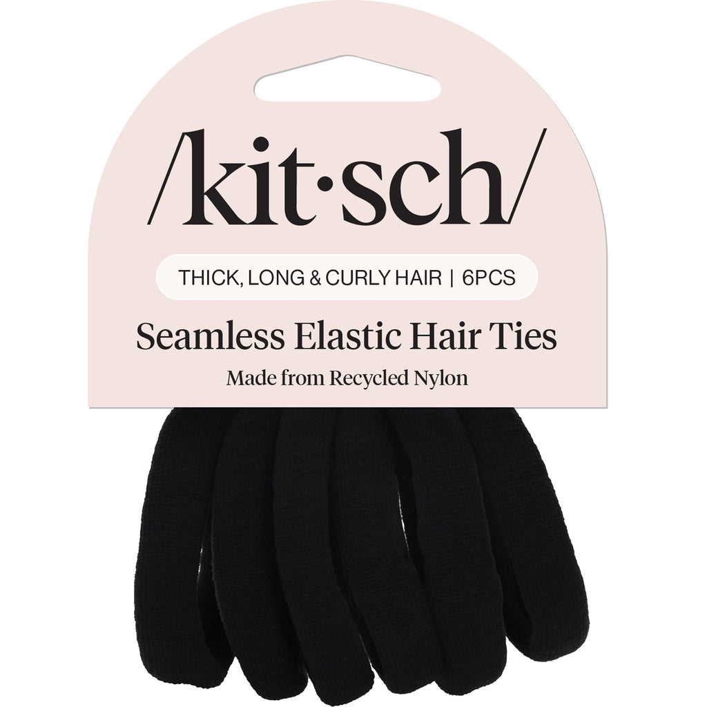 Kitsch Elastic Hair Ties No Damage | Stretchable Hair Bands - Black, 6pcs