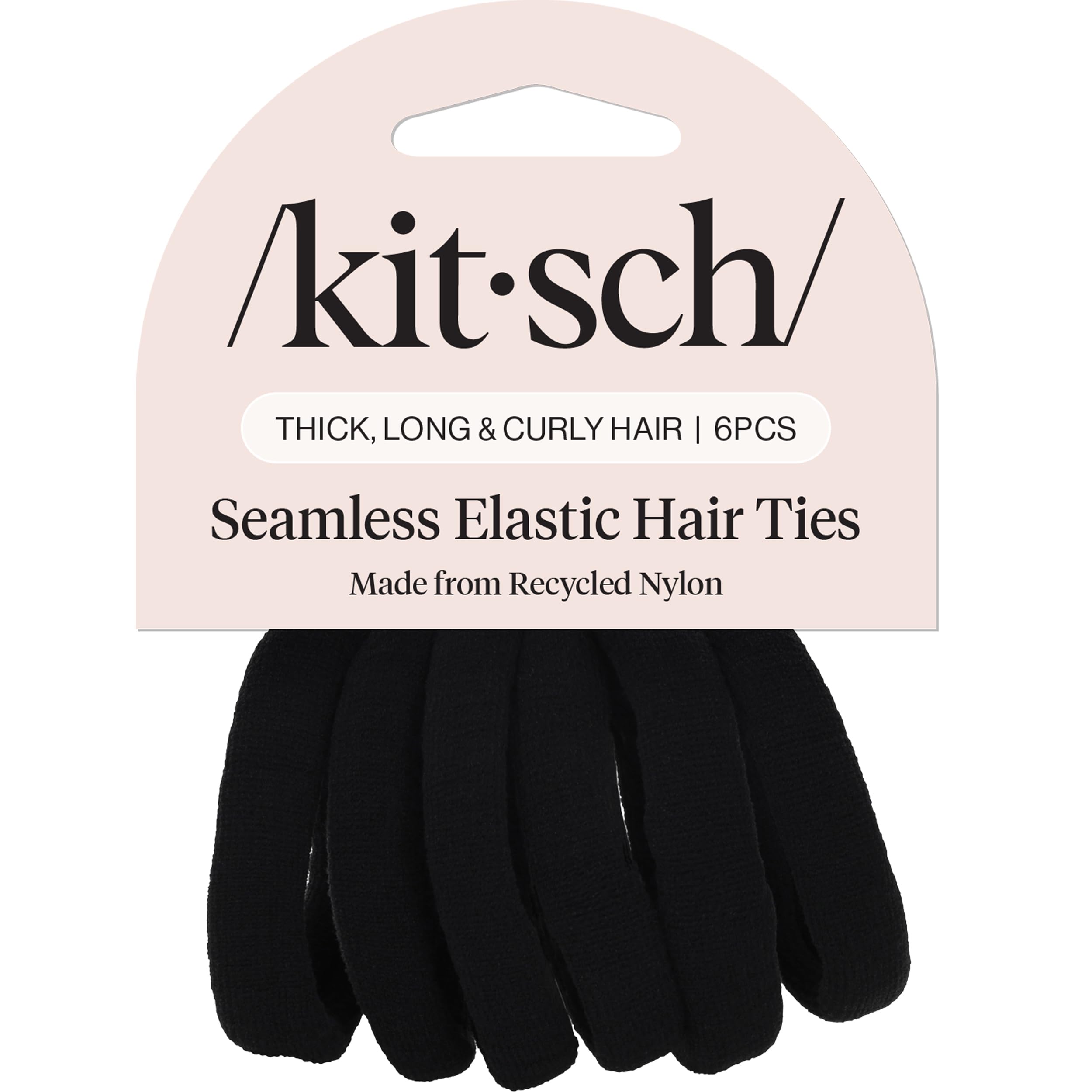 Kitsch Elastic Hair Ties No Damage | Stretchable Hair Bands - Black, 6pcs
