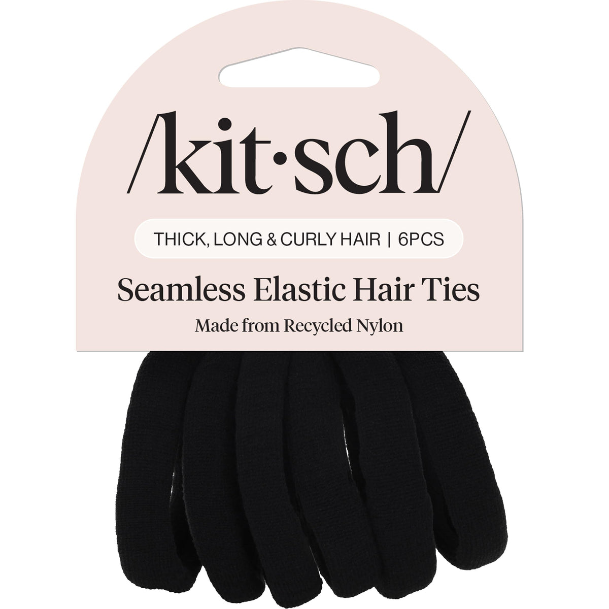 Kitsch Elastic Hair Ties No Damage | Stretchable Hair Bands - Black, 6pcs
