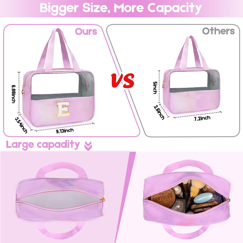 Junesters Personalized Initial K Clear Purple Makeup Bag - Large Travel Toiletry Bag, Cute Cosmetic Organizer Set for Girlfriend, Teacher, Teen Girl Gifts
