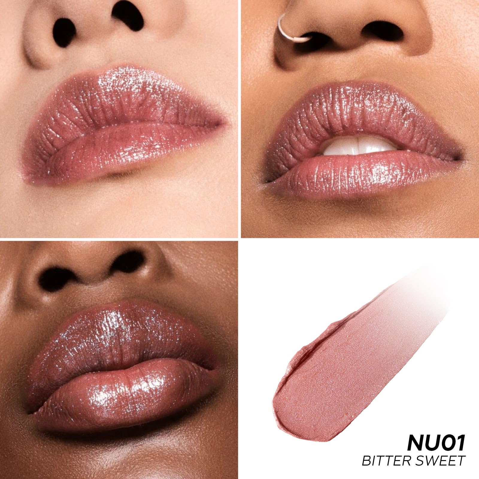 FOCALLURE Moisturizing Shimmer Lipstick, Hydrating Buildable Lip Color, Long Lasting Non-Drying Formula, Sparkly Diamond Finish, Independence Day Gift, Bitter Sweet