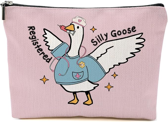 BQXH Pink Nurse Practitioner Gifts Makeup Bag, Funny Goose Cosmetic Bag