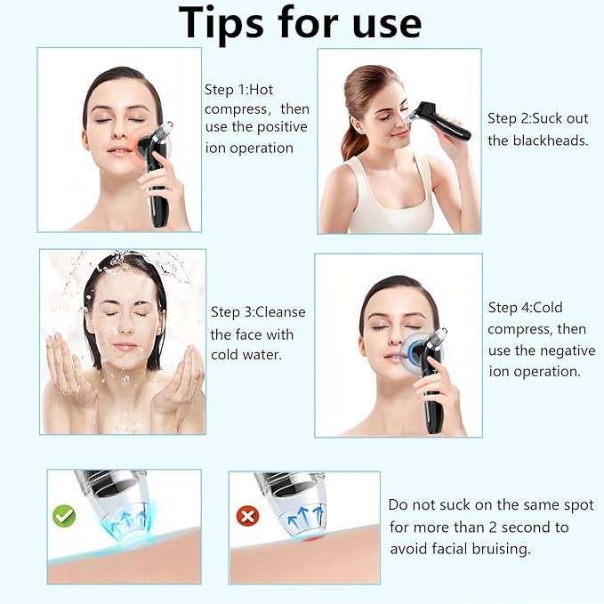 SJIE Blackhead Remover Vacuum Face Suction Pore Cleaner with Hot&Cold Compress Positive&Negative Ion Massage Nose Whitehead Remover Pimple Sucker with 5 Probes Pore Extractor Tool… (Black)