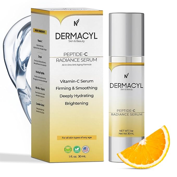 Dermacyl Vitamin C Serum for Face - Peptides c Total Package Serum with Hyaluronic Acid - All-in-One Vitamin Formula for Anti Aging, Hydration, Firms, Lifts, Targets Age spots - Fine Lines & Wrinkles