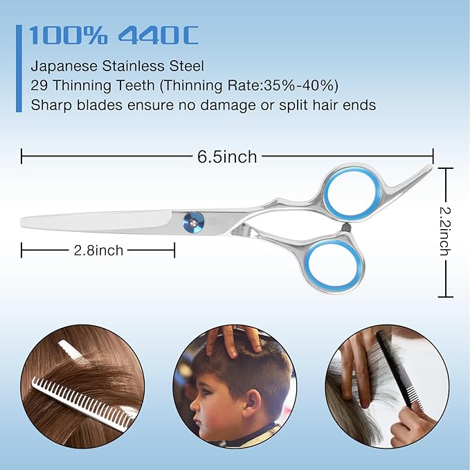SCEDREAM 10-Piece Hair Cutting Scissors Kit - Professional Set with Thinning Scissors, Comb, Cape, Clips, Leather Bag for Barber, Salon, Home