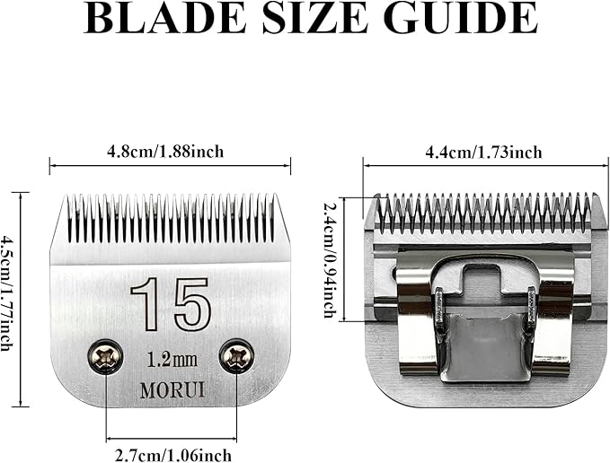 morui 15 Cut Length 3/64"(1.2mm) Detachable Pet Dog Clipper Blades UltraEdge Series Clipper Blades for Dog Grooming Compatible with Most Andis,Oster A5 Wahl KM Series Clippers
