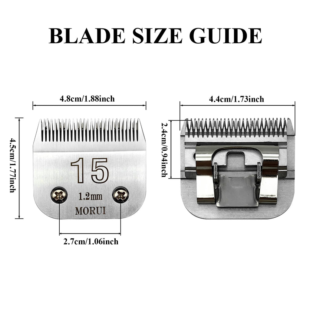 morui 15 Cut Length 3/64"(1.2mm) Detachable Pet Dog Clipper Blades UltraEdge Series Clipper Blades for Dog Grooming Compatible with Most Andis,Oster A5 Wahl KM Series Clippers
