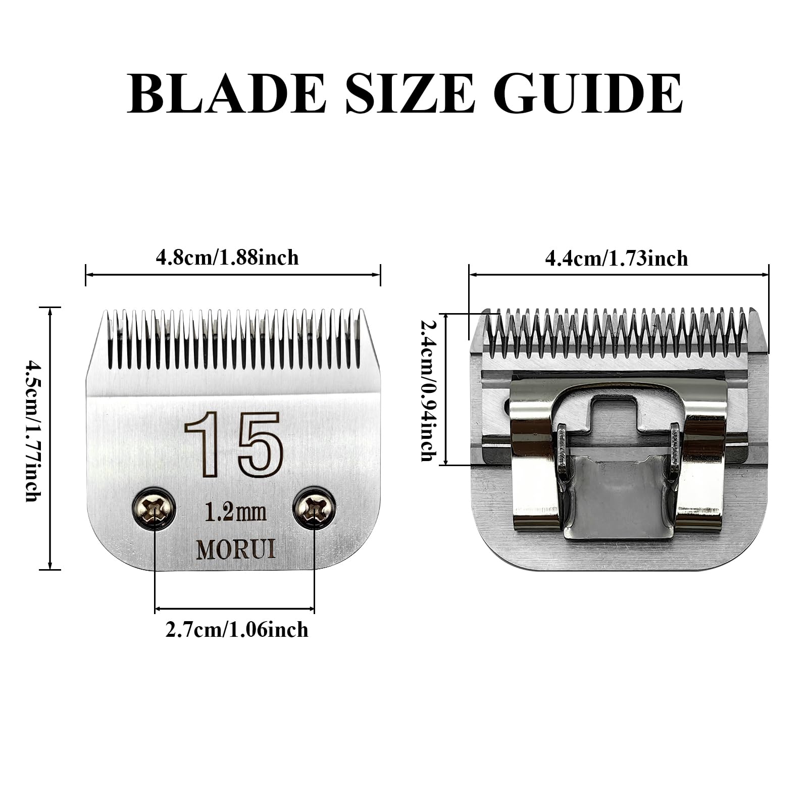 morui 15 Cut Length 3/64"(1.2mm) Detachable Pet Dog Clipper Blades UltraEdge Series Clipper Blades for Dog Grooming Compatible with Most Andis,Oster A5 Wahl KM Series Clippers