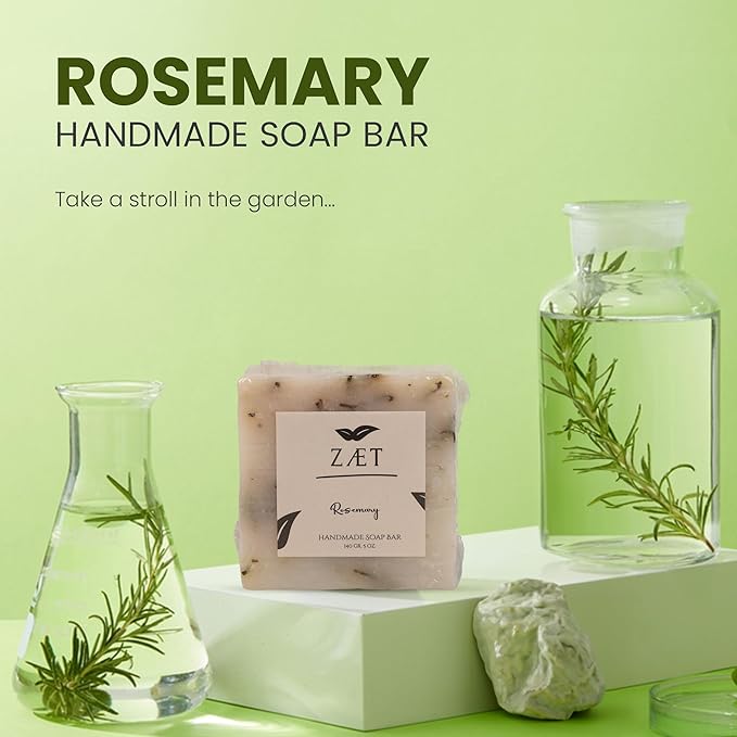 ZÆT 4-Pack Rosemary Bar Soap – Made with Rosemary Leaves, Olive Oil and Coconut Oil - Handmade Soap Bar for Face, Body and Hands - Gently Cleanses and Hydrates All Skin Types- For Men and Women