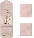 BAGSMART Travel Jewelry Organizer Case Foldable Jewelry Roll,Soft Pink
