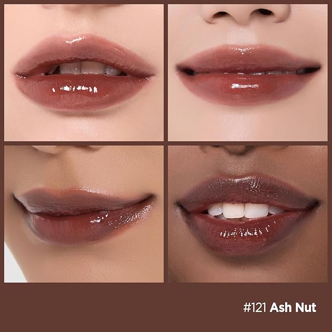 Laka Fruity Glam Tint | Glowing Korean Lip Tint with Hydrating Lightweight Texture | Buildable Color, Non-Sticky High Shine Gloss | K-Beauty Korean Makeup | #121 Nut, 0.15oz
