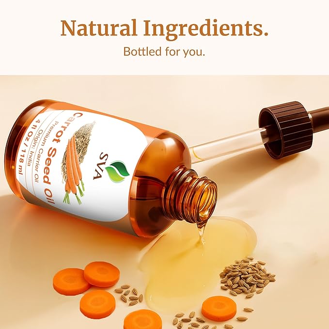 SVA Carrot Seed Oil - 4 Fl Oz - for Face, Skin Care, Hair Care, Scalp Massage & Body Massage – Carrier Oil with Dropper