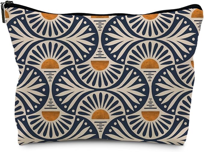 RYYCDOI Boho Gifts for Women, Boho Orange Sunset Leaf Aesthetic Makeup Bag, Boho Makeup Bag for Women, Vintage Boho Sunrise Sunset Cosmetic Bags Toiletry Bag, Boho Beach Bag(PU)