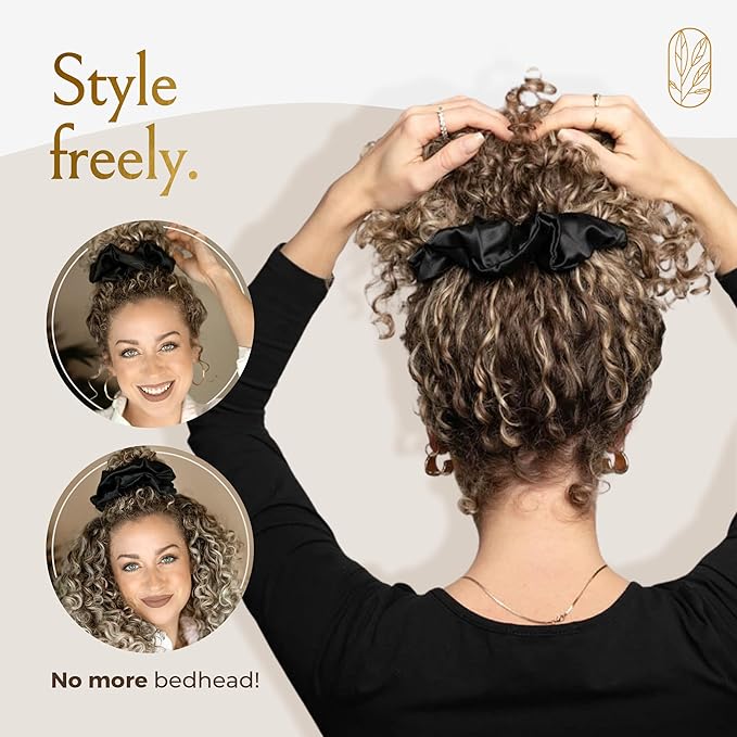 Curlfriend Oversized Mulberry Silk Scrunchies for Women, XL, Black