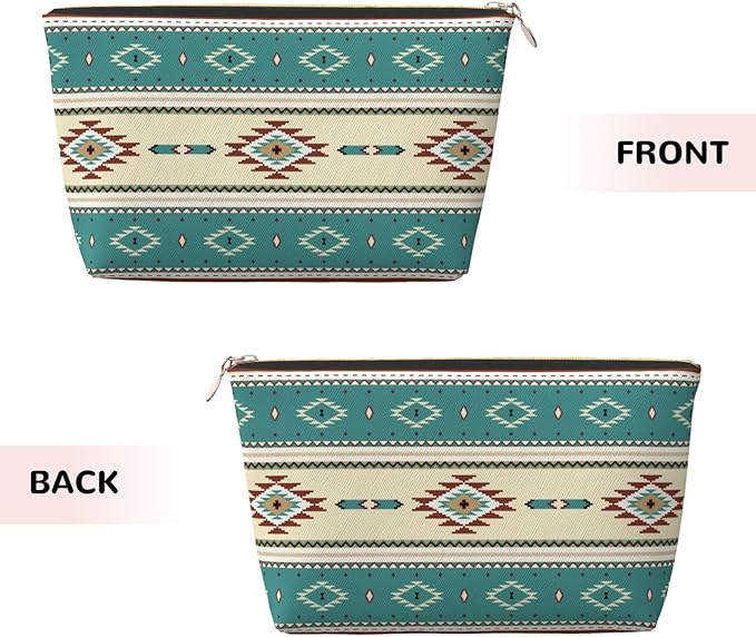 BEIANSHUO Native Indian Western Tribal Small Makeup Bag for Women - Leather Travel Cosmetic Bag Make Up Pouch Mini Travel Zipper Pouch - Makeup Organizer Bag