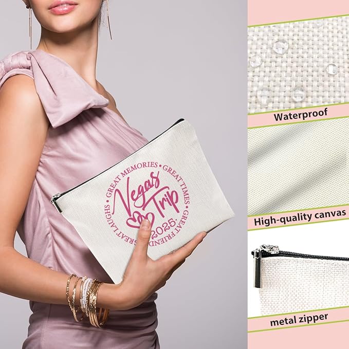 4 Pcs Girls Trip Favors - Bestie Gifts Weekend Bag Toiletry Bag with Liner, Vacation Cosmetic Bag for Women