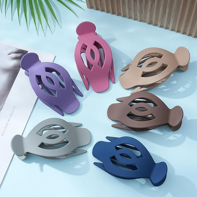 AWAYTR 6 Pack Large Flat Hair Clips for Women, 5 Inch Non-Slip Claw Clips