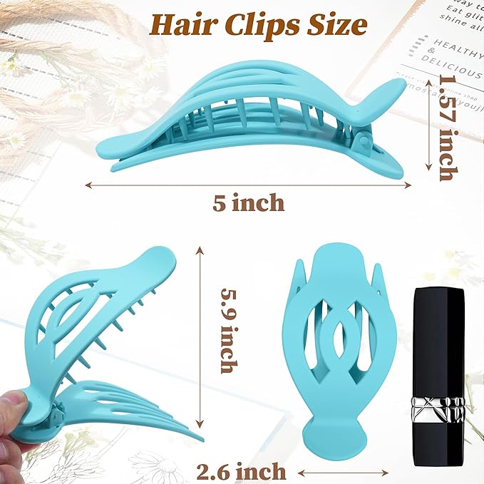 AWAYTR 6 Pack Large Flat Hair Clips for Women, 5 Inch Non-Slip Claw Clips