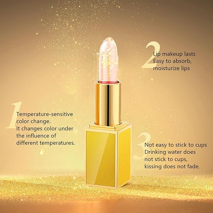 retigazo 2PCS Transferproof Color Changing Lipstick, Color Changing Lipstick Gold Foil for Women Long Lasting Moisturizing Glossy Shine Lip Gloss, Deep Nourishment
