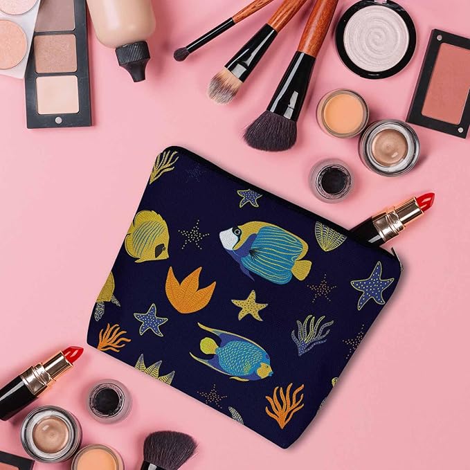 Kalygon Sea Animal Makeup Bags Makeup Organizer, Ocean Sea Turtle Starfish Seaweed Flax Toiletry Bags Travel Cosmetic Bag Makeup Purse Pouch Skincare Bag Wallet Bags For Women Female Mom Daughter