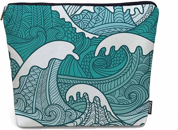 Kalygon Women Makeup Organizer Bag Ocean Waves, Japanese Great Wave Ocean Sea Waves Flax Cosmetic Bag Makeup Bags Toiletry Bag Accessories Organizer Travel Bags For Home Bathroom Office Hotel Gym