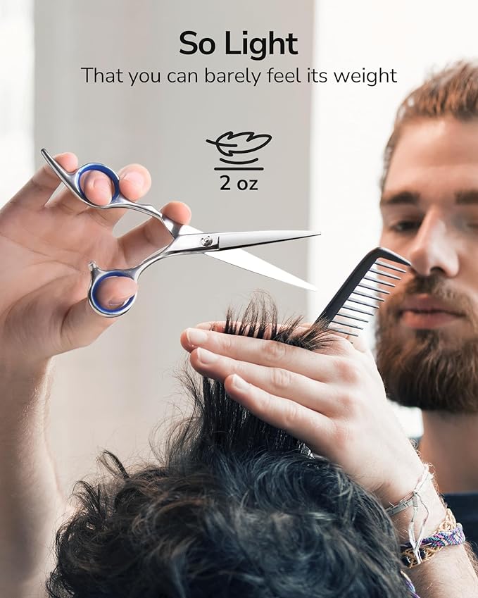 Hair Cutting Scissors, ULG Professional Hair Scissors 5.5 inch Right-Hand Razor Edge Barber Shears Salon Hair Cutting Shears Made of Japanese Stainless Steel, Hand Sharpened Blue