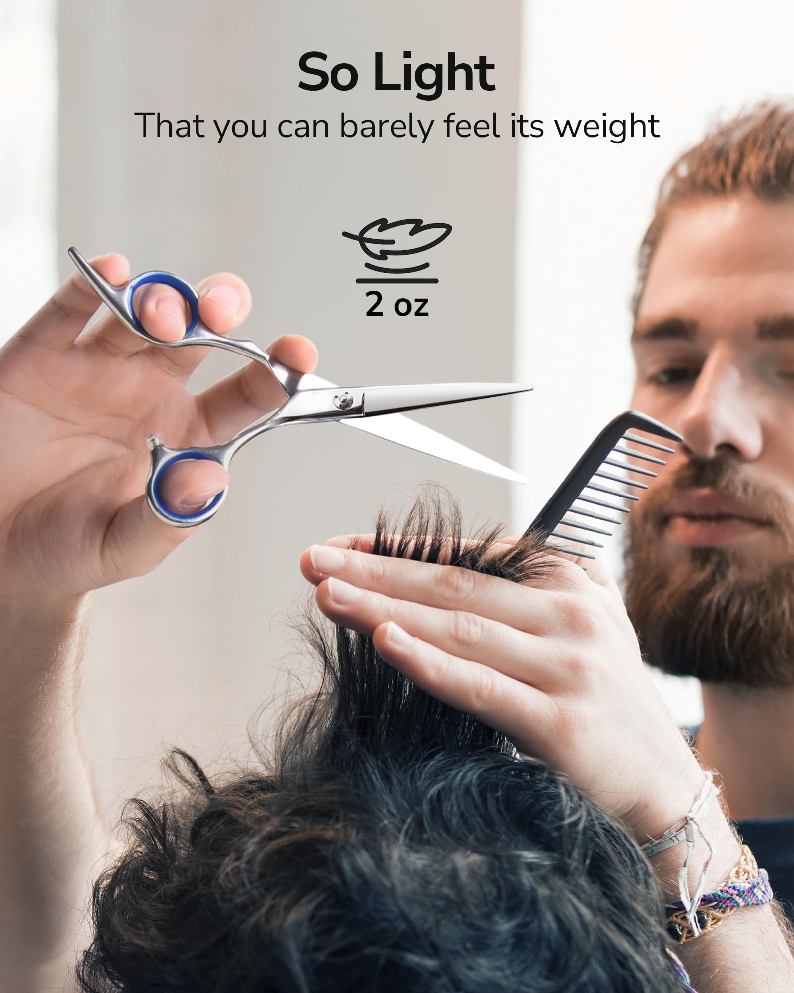 Hair Cutting Scissors, ULG Professional Hair Scissors 7.5 inch Right-Hand Razor Edge Barber Shears Salon Hair Cutting Shears Made of Japanese Stainless Steel, Hand Sharpened Blue