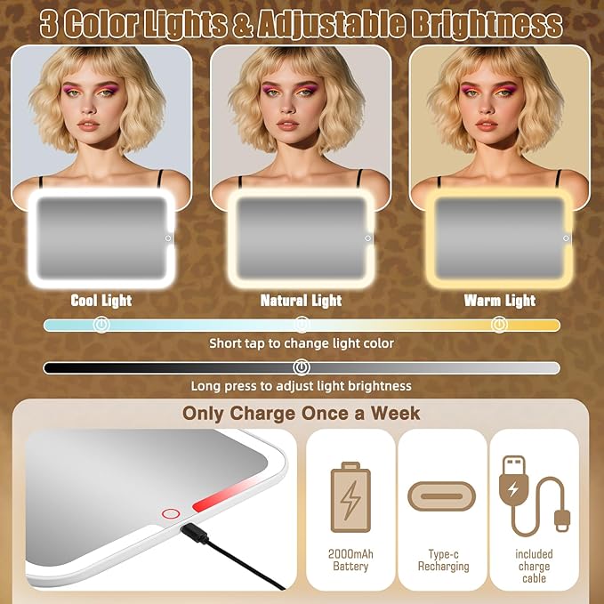 15''X11'' Large Makeup Bag with Removable Lighted Mirror, PU Leather