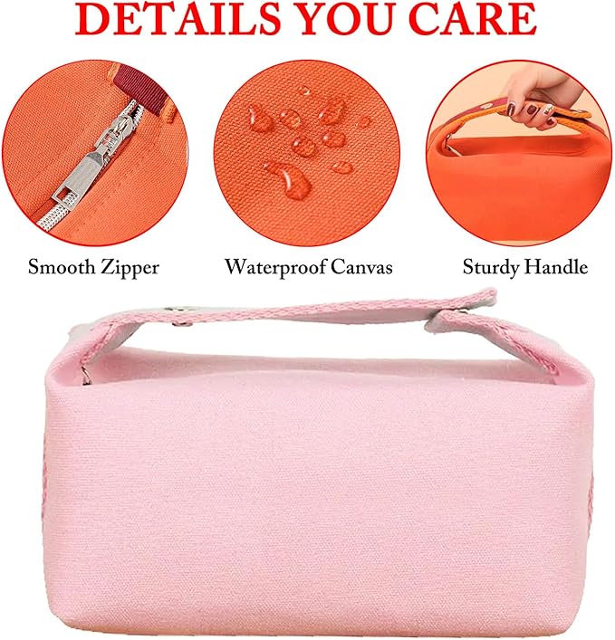 Fammart Travel Makeup Bag, Waterproof Canvas Cosmetic Bag Make Up Organizer Case for Women, Large Toiletry Bag Skincare Pouch for Toiletries Accessories Brushes