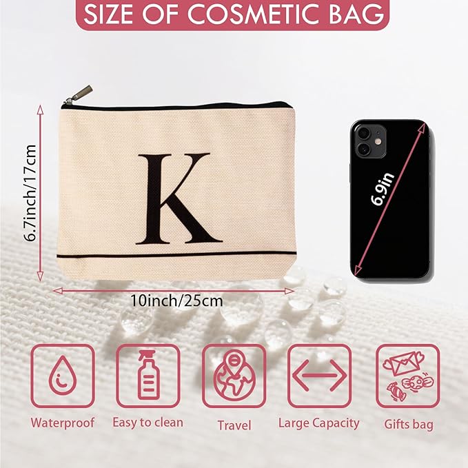 HDYHDY Letter A-Z Initial Personalized Makeup Bags, Birthday Gifts for Women, Monogrammed Gifts for Women Mom Sister Best Friend Bride Bridesmaid, Mothers Day, Christmas, Small Travel Cosmetic Bag (K)