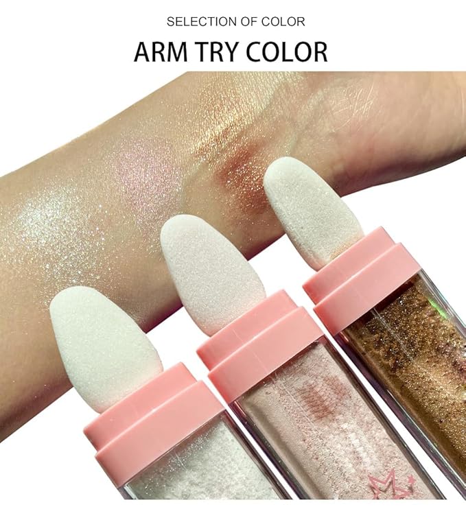 PAQIMAN Glitter Powder Highlighter Makeup,Body Brightens the Natural and Face Blusher Patting Powder Highlighter Makeup Beauty Glitter.(02# Fairy pink)