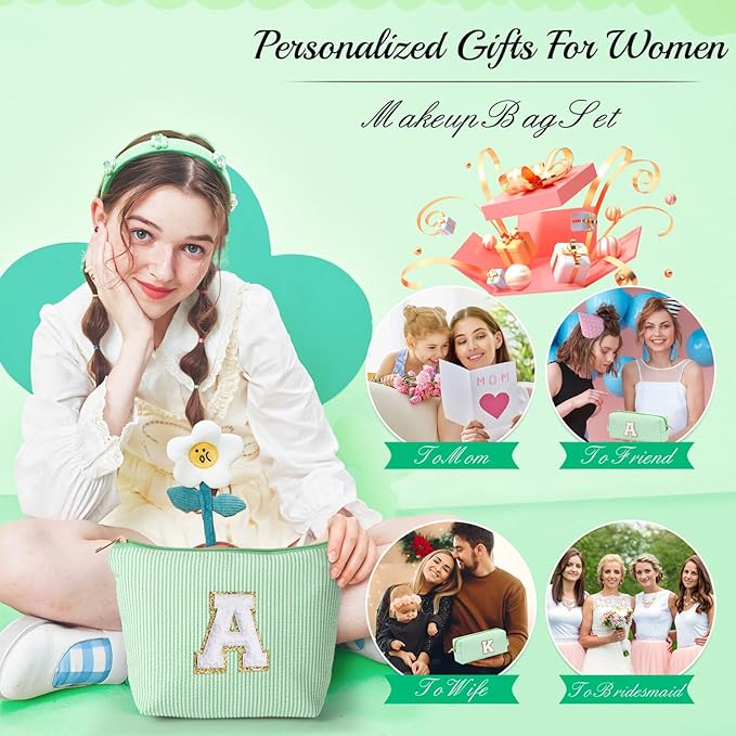 YOOLIFE Initial Makeup Bag for Girls - Skin Care for Teens 10-12 | Christmas & Birthday Gifts for Girls 3-13 | Trendy Stuff