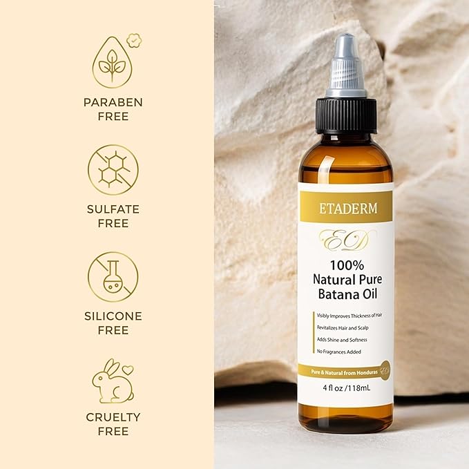 ETADERM 100% Pure Raw Batana Oil for Hair Growth - Stimulates Regrowth, Nourishes & Repairs Damage - All Natural, Cold-Pressed, Authentic Honduras-Sourced Hair Oil for Stronger Thicker Hair, 4 Fl Oz
