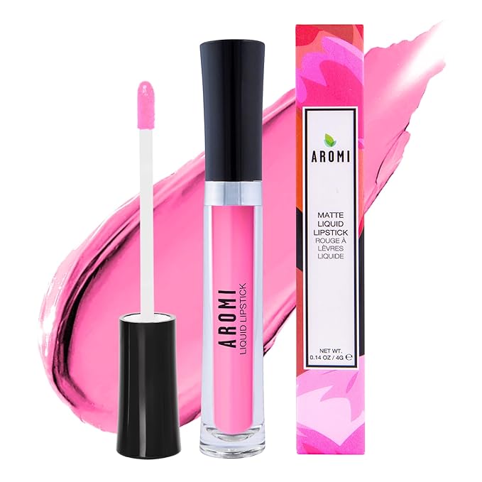 Aromi Matte Liquid Lipstick | Light, Peachy Pink Lip Color For Women, Warm Undertones, Baby Pink Shade (Cherry Blossom)