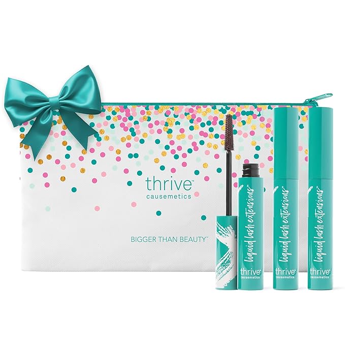 Thrive Causemetics Liquid Lash Extensions Mascara, Makeup Gift Set, Tubing Mascara Lengthening, Volumizing, Smudge Proof, No Clumping or Flaking, Cruelty Free, Crystal (Brown Black)