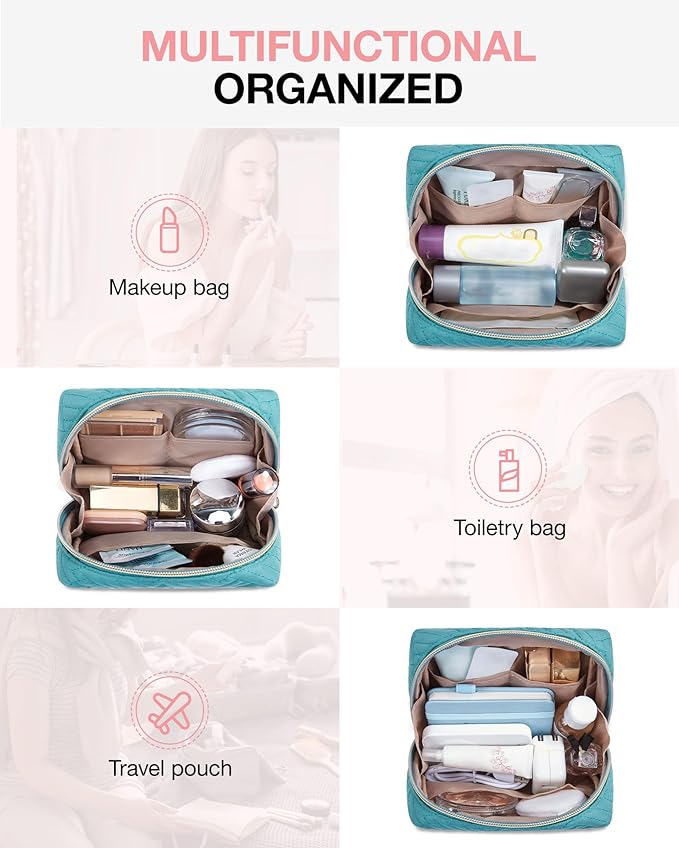 BAGSMART Small Makeup Bag, Travel Cosmetic Bag Make Up Pouch Small Travel Zipper Pouch,Water-resistant Toiletry Bag,Makeup Organizer Bag for Women, Blue