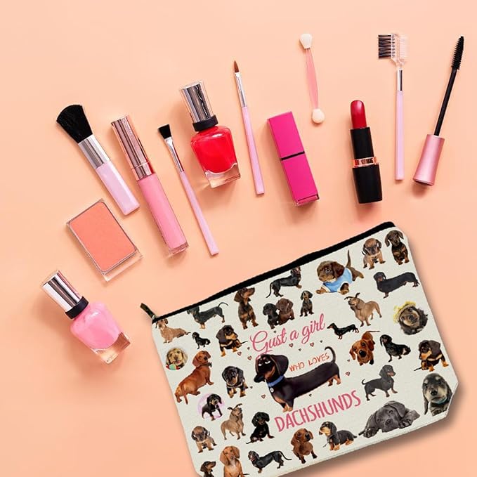 Girlly Dachshunds Makeup Bag For Dachshunds Lover Gift: Perfect Cosmetic Bag Just A Girl Who Love Dachshunds For Sisters, Friends,Teen Girls & Women.Ideal Gift For Travel, Birthdays, & Christmas.