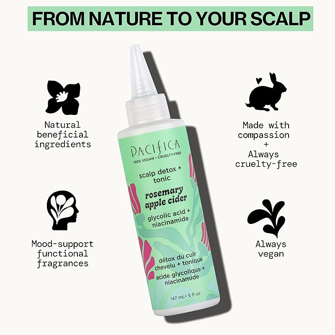 Pacifica Scalp Detox Tonic – Scalp Exfoliator with Glycolic & Salicylic Acid for Clarifying Build Up & Purifying – Infused with Rosemary to Support an Itchy, Dry Head – Vegan & Cruelty-Free – 5 oz