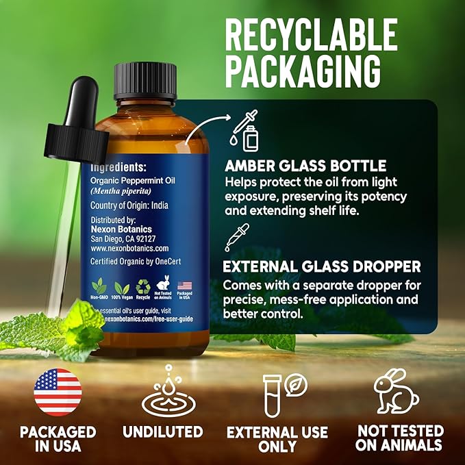 Organic Peppermint Essential Oil 30 ml - 100% Pure & Natural - Hexane Free
