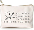 HubbgDesign She Motivates Inspires Empowers Makeup Bag She is Me Entrepreneurship Gift Women's Motivational Cosmetic Bags Powerful and Inspirational Travel Bag Gift for Her