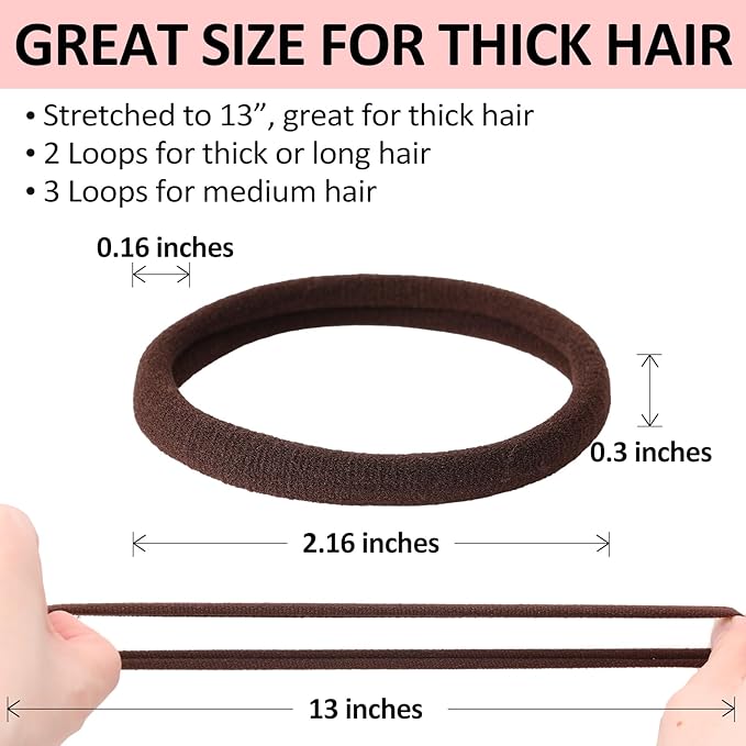 SUTHIA 120Pcs Large Brown Nylon Hair Ties for Thick Curly Hair No Damage, Big Soft Cloth Hair Elastic Bands & Seamless Stretchy Fabric Ponytail Holders for Women Girls, Perfect for Updos & Braids