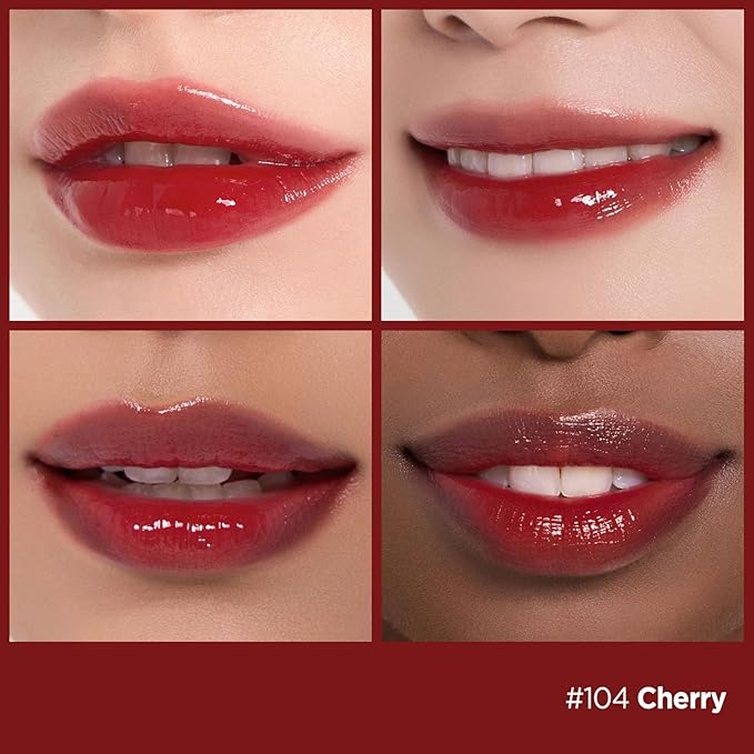 Laka Fruity Glam Tint | Glowing Korean Lip Tint with Hydrating Lightweight Texture | Buildable Color, Non-Sticky High Shine Gloss | K-Beauty Korean Makeup | #104 Cherry, 0.15oz