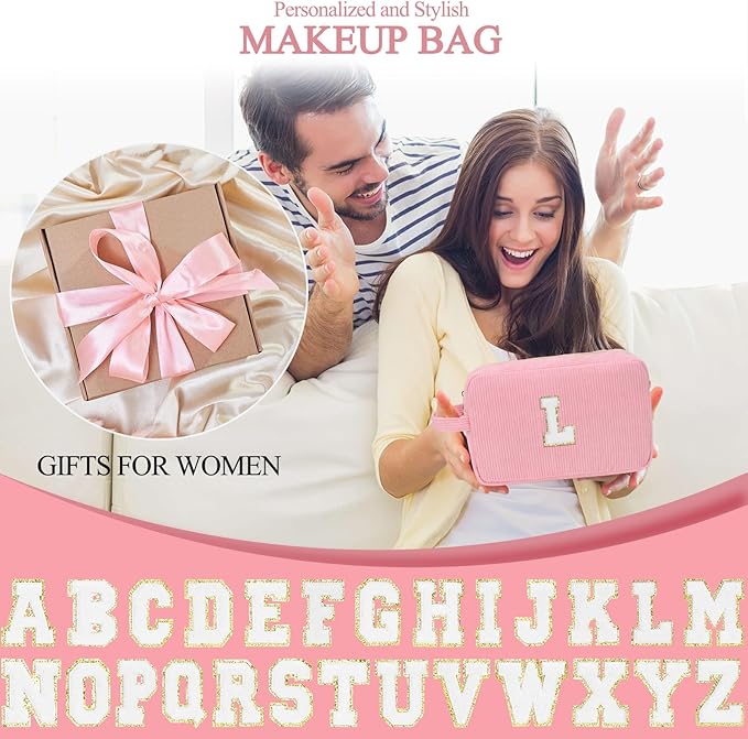 Sernaxi Personalized Initial Makeup Bag Trendy Stuff Corduroy Cosmetic Bag Travel Toiletry Bag, Valentine’s Day Gift Makeup Organizer Case & Makeup Pouch for Women teen Girls Mom Girlfriend Wife